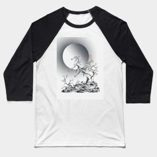 sumiE ink and pencil japanese pine trees and a full moon Baseball T-Shirt
